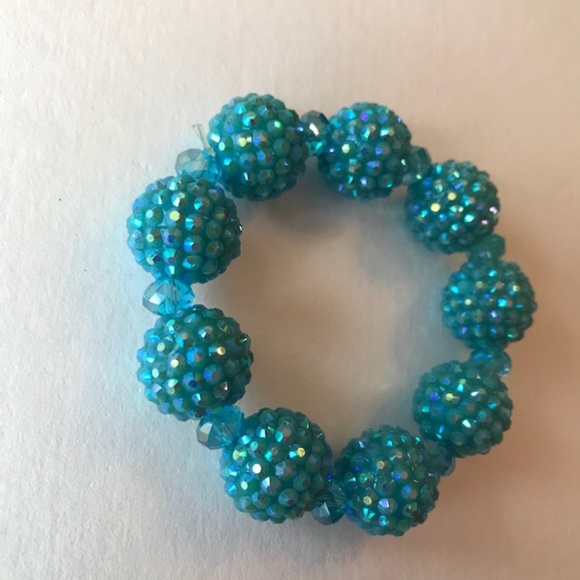 Blue Beaded Stretch Bracelet Retro Disco Trendy - Picture 3 of 8